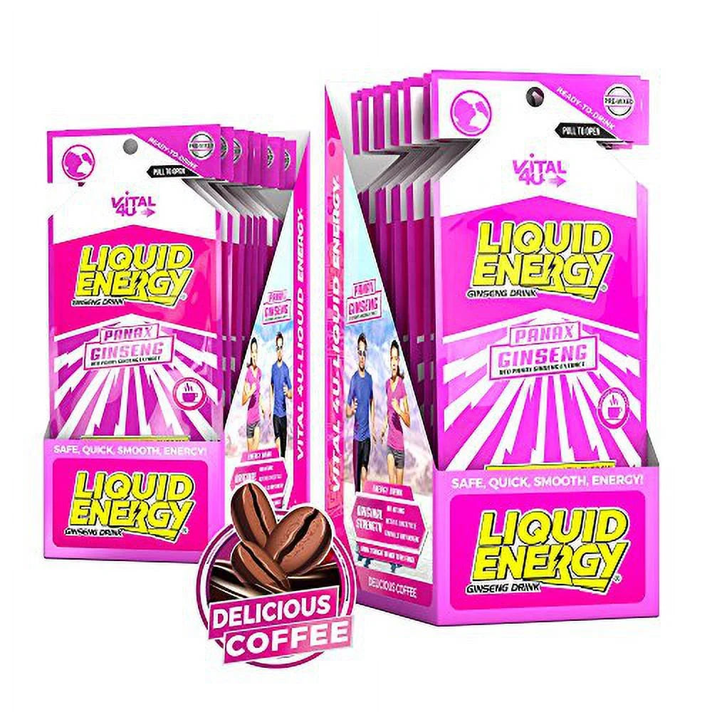 Liquid Energy Shot with Panax Ginseng Extract, B Vitamins, Coffee Flavor, 24 Count B529125