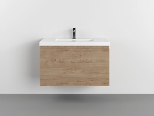 White Oak Bathroom Floating Vanity with Countertop and Sink, 72 Inch I50276