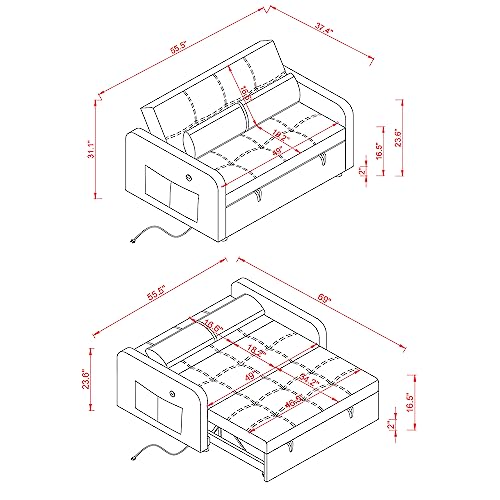 Convertible Sleeper Sofa Chair 3-in-1 Pull-Out Bed, Velvet Loveseat I161330