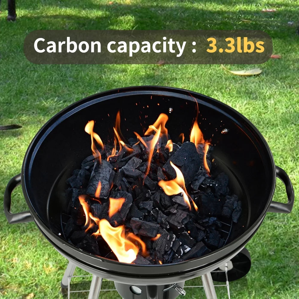 22" Round Portable Charcoal Kettle Grill with 2 Wheels, Black N78983