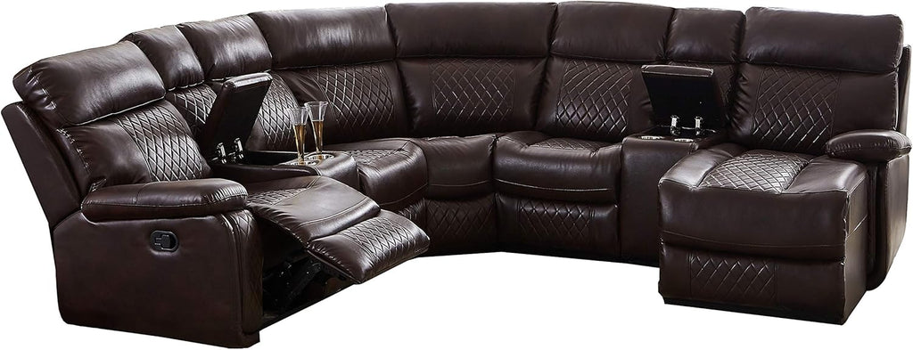 L-Shape PU Leather Reclining Sectional with Cup Holders and Storage P479