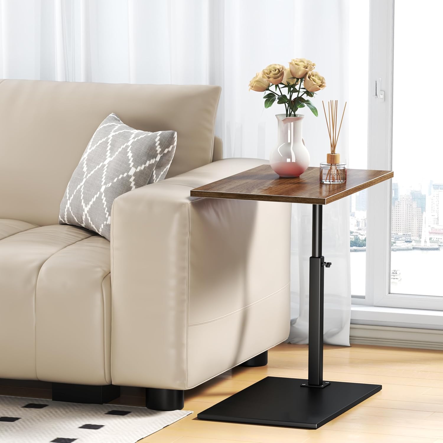 Adjustable C Table End Table with 360° Swivel, Slide Under Couch for Living Room X2463