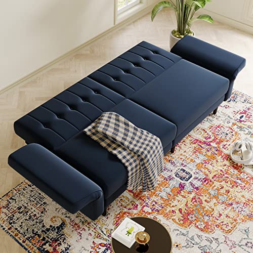 Velvet Convertible Futon Sofa Bed Memory Foam Navy Blue L914836