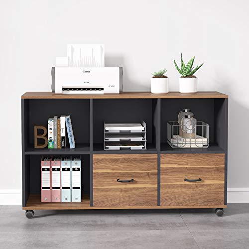Executive Desk with Lateral File Cabinet, L-Shaped Computer Desk with Drawers and Shelves J291244