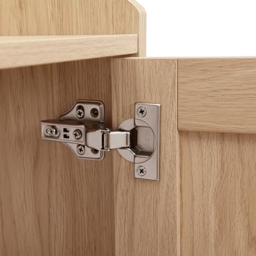 Sideboard Buffet Credenza Storage Cabinet with 3 Drawers and 3 Open Shelves, Natural Oak Q150