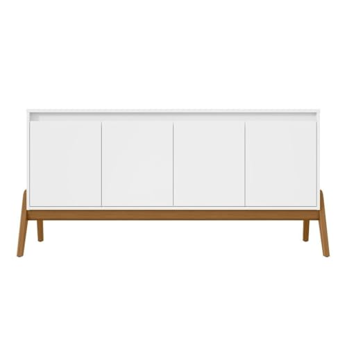 Manhattan Comfort Gales Mid-Century Modern Sideboard Buffet Cabinet with Storage for Dining Room, 3 Soft Close Doors with 2 Narrow and Large Fixed Shelves, 63.32 Inch, Black