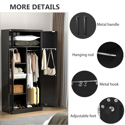 Metal Armoire Wardrobe with 2 Doors, 2 Drawers and Hanging Rod A8541