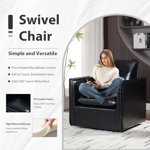 Leather Swivel Accent Chair with Back Pillow for Living Room E27743