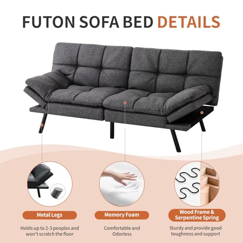 Futon Sofa Bed with Memory Foam, Convertible Couch for Small Spaces E760249