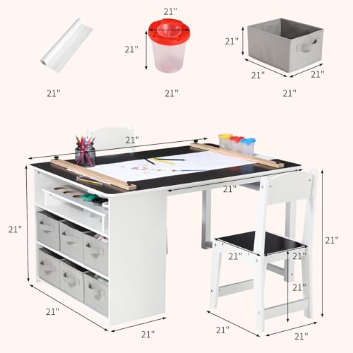 Kids Art Table and Chairs Set with Storage Desk and Art Supply Organizer I94392