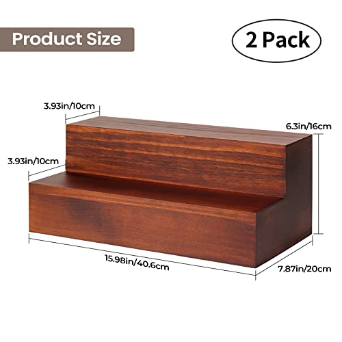 2 Pack 16 Inch 2 Tier Real Wood Liquor Bottle Display Shelf for Home Bar M580609