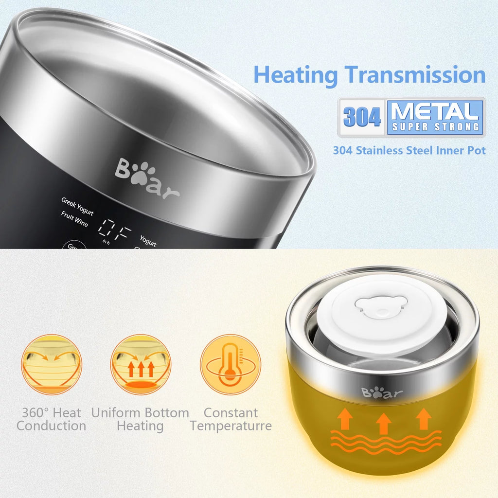Greek Stainless Steel Yogurt Maker with 2 Glass Jars P274