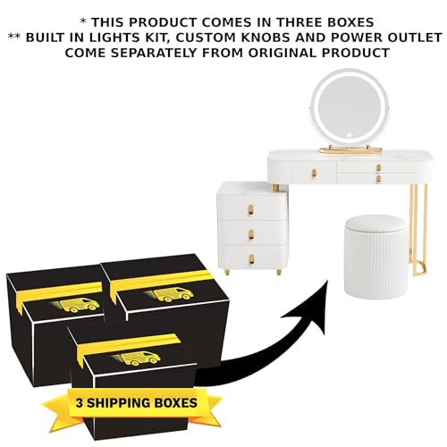 Makeup Vanity Set with Mirror and Lights, 6 Drawers, White J118369