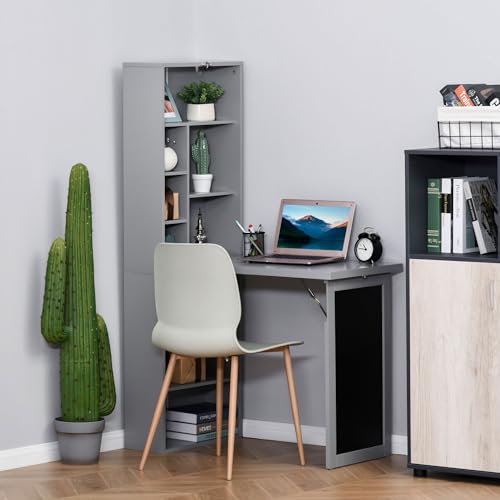 Wall-Mounted Fold-Out Writing Desk with Blackboard and Side Shelf S7722