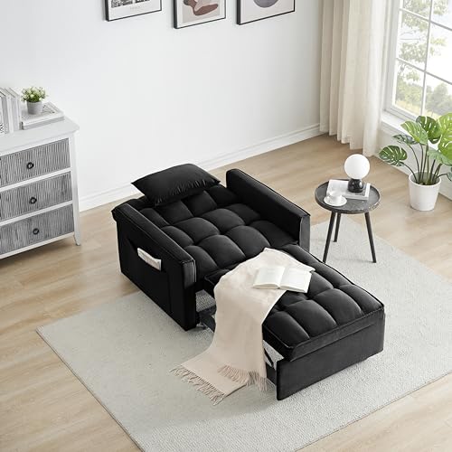 Single Recliner Sofa Bed Chair 3 in 1 Convertible for Small Spaces, White J40230