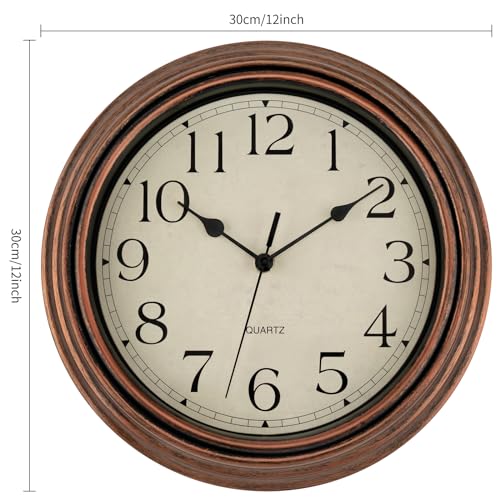 Retro Silent Non-Ticking Round Wall Clock, Battery Operated, 12 inch R149160