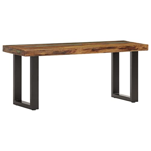 Solid Reclaimed Wood & Steel Bench - Industrial Style Indoor/Outdoor Seat F3473
