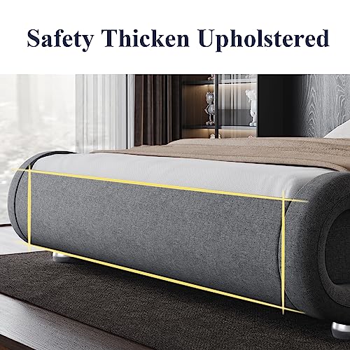Queen Size Bed Frame with Adjustable Headboard, Upholstered Platform, No Box Spring Required Q625952