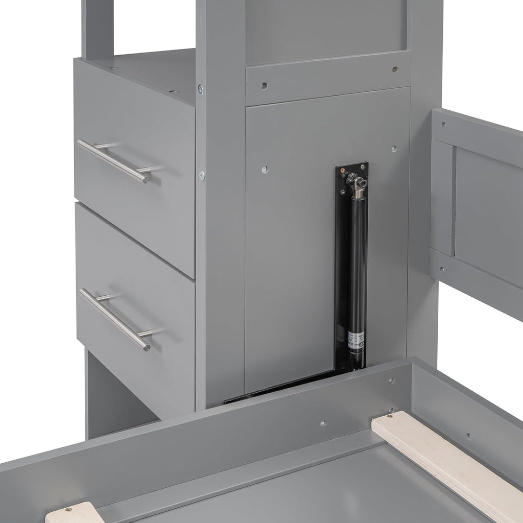 Queen Size Murphy Bed with Drawers and Storage Shelves X1054