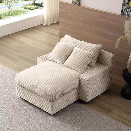 Oversized Luxe Double Chaise Sleeper Sofa, Comfortable Cloud Couch Soft Fluffy Corduroy Upholstery with Square Armrests & Removable Back Cushioned for Living Room Bedroom (Beige, 74.8 inch)