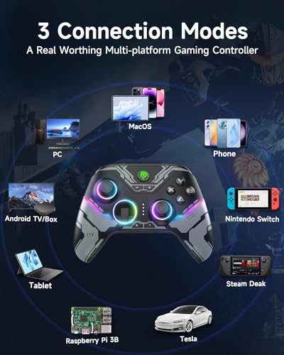 Wireless Bluetooth Controller with Hall Joysticks for PC, Android, Steam and Switch E86358
