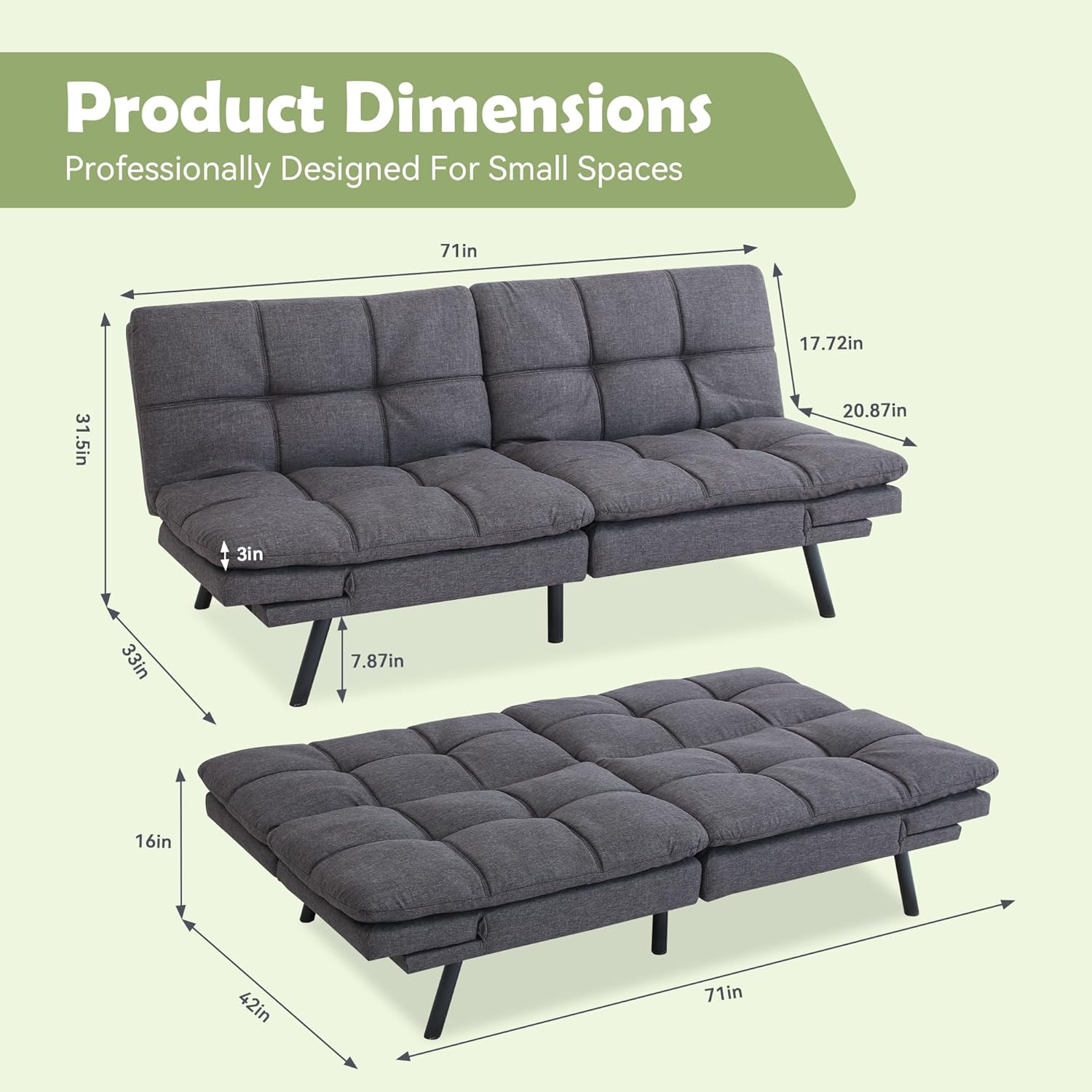 Futon Bed Sofa, Gray N385694