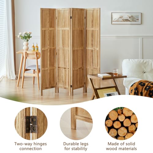 4 Panel Room Divider, 5.6Ft Wood Folding Privacy Screen, Freestanding Partition for Home Office Q71726