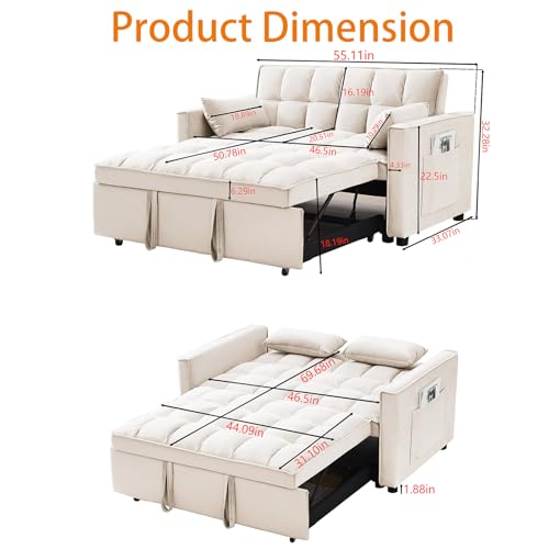 Sleeper Sofa Bed 3 in 1 Convertible Futon Couch with Reclining Backrest E908