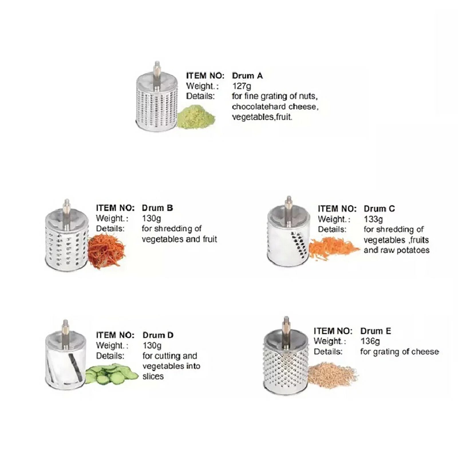 Stainless Steel Rotary Grater with 5 Drums M8846