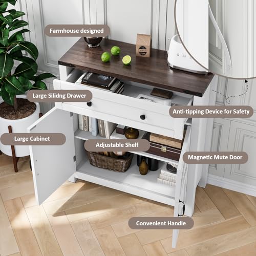 Walnut Buffet Sideboard Cabinet with 2 Barn Doors and Adjustable Shelf S20454