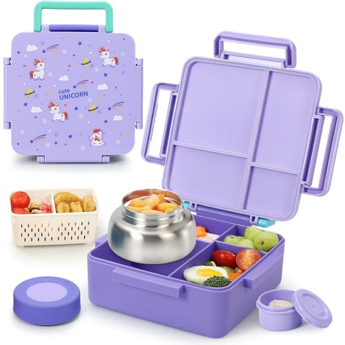Kids Lunch Box with Thermos, 4 Compartments, Insulated, Drop-Proof, Dishwasher Safe I175