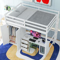 Full Size Loft Bed with Desk & 3 Storage Drawers & Wardrobe Design for Kids Bedroom,Solid Wood Bedframe w/Ladder & Safety Guardrails,No Box Spring Needed & Super Save Space, White