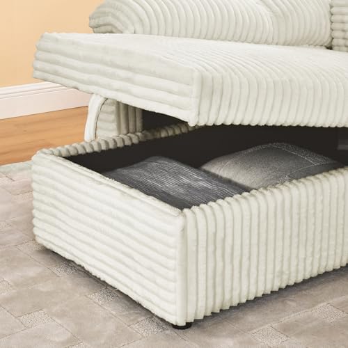 Corduroy Tufted Sleeper Sectional Sofa with Storage Chaise C37287