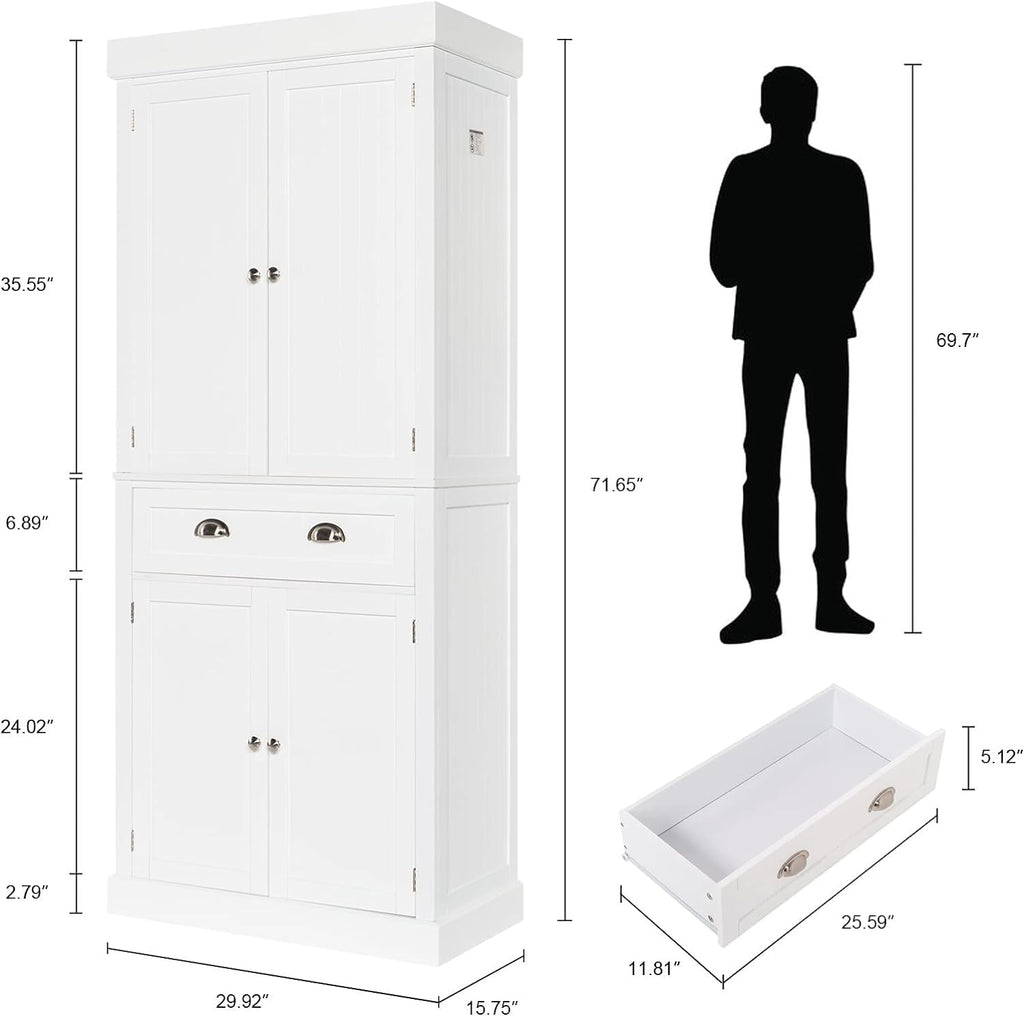 Freestanding Kitchen Pantry Cabinet with Doors and Shelves, White X325899
