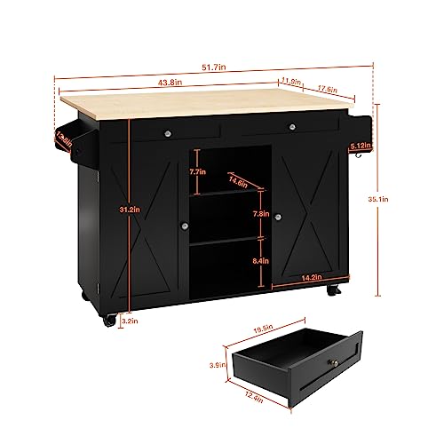 Kitchen Island on Wheels with Drop Leaf Countertop and Storage Cabinet Z7948