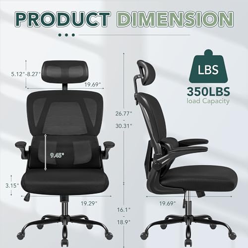 Ergonomic High Back Office Chair with Breathable Mesh Seat, Black W293364