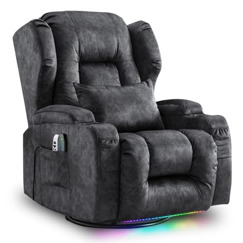 Swivel Recliner Chair with Massage & Heat, USB Port, Grey H61631