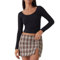 Women's Scoop Neck Ribbed Long Sleeve Crop Top Basic Slim Fitted Tee Trendy Y2k Knitted T Shirts
