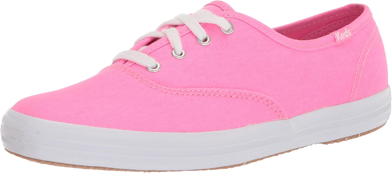 Keds Women's Champion Canvas Lace Up Sneaker, Neon Pink, 5