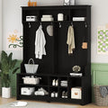 Hall Tree with Storage Bench, 3-in-1 Wooden 60 Inch Mudroom Bench, Farmhouse Entryway Bench for Mudrooms Organization Entryway Living Room(Color:White)