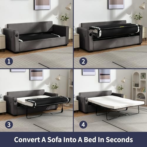 Pull Out Sofa Bed with Memory Foam Mattress, Queen, Beige R96687