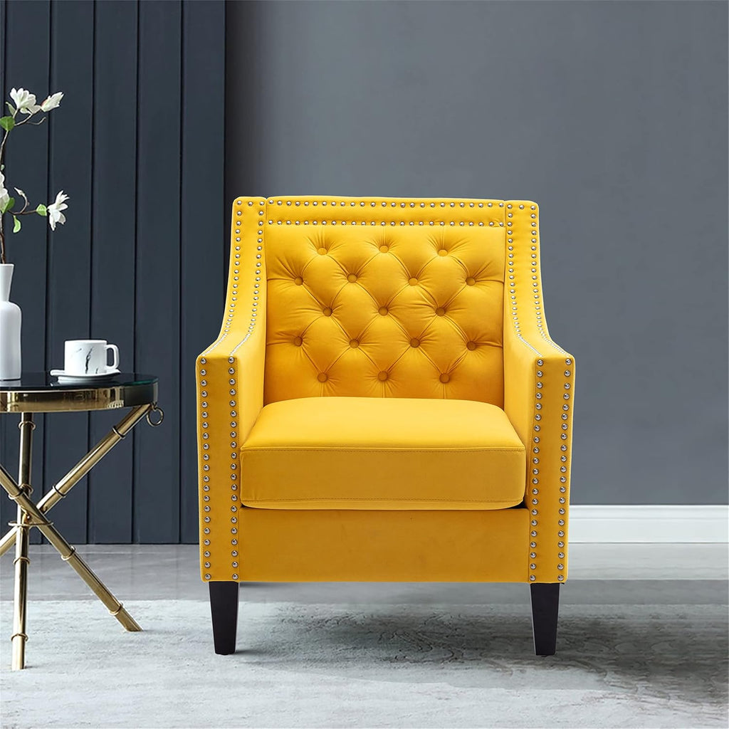 Velvet Accent Chair for Living Room with Wood Legs E616346