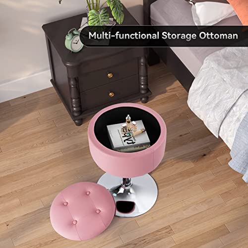 Vanity Stool with Storage, Adjustable Height, PU Leather, 360° Swivel T6294