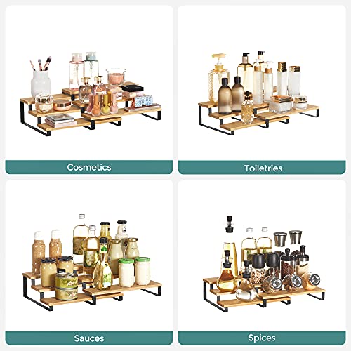 Bamboo Display Risers, Set of 2, 3 Tier Stand for Perfume, Spice Rack, Cupcake Holder I7524