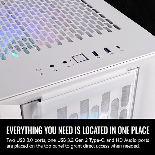 Full Tower PC Case with Tempered Glass Panels, 3x140mm ARGB Fans, White M18533