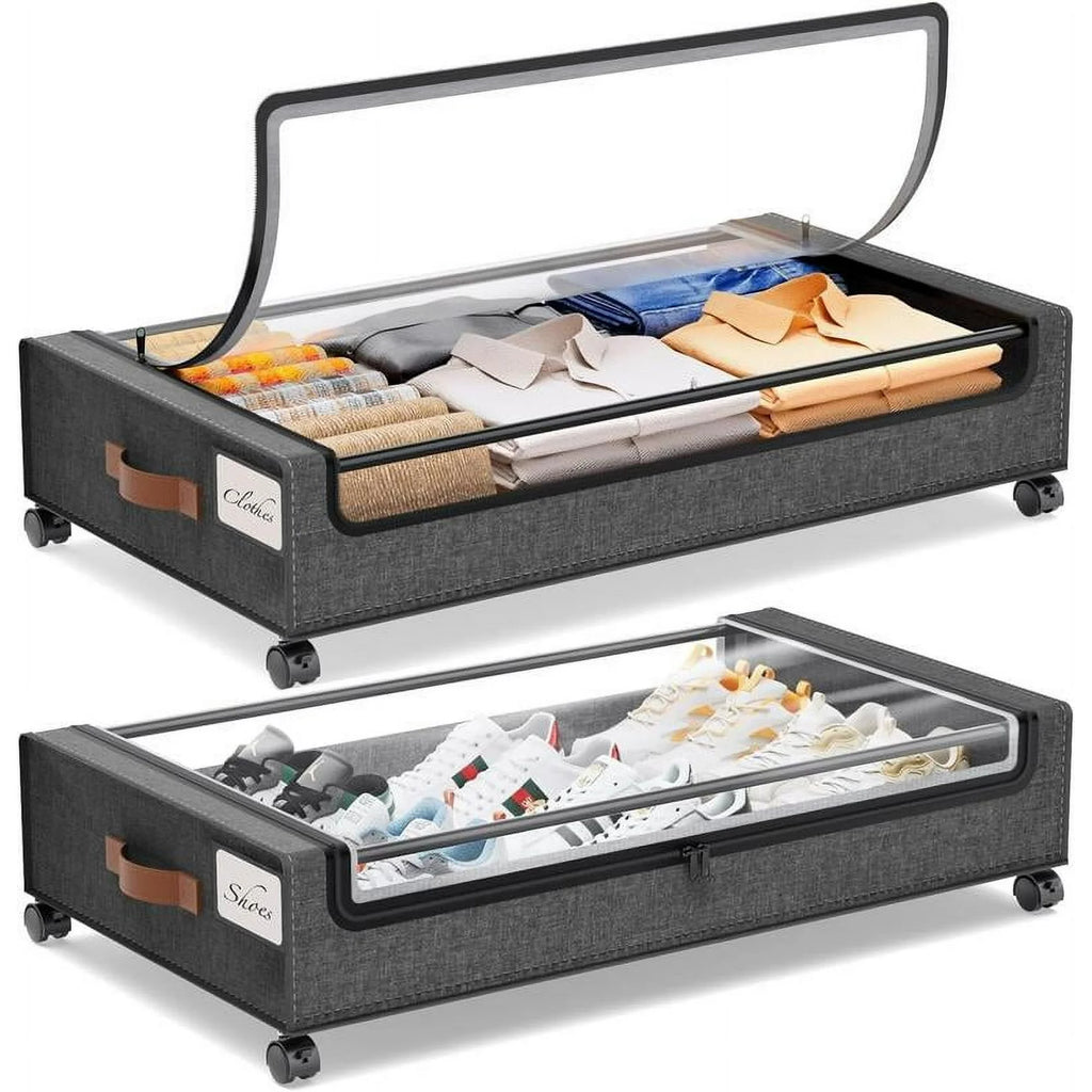 Underbed Storage Boxes with Clear PVC Window, 2-Pack D944