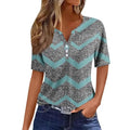 Womens Tops Casual,Womens Trendy Print Button Down Henley V Neck Boho Short Sleeve Shirts Loose Tunic Y2K Tops