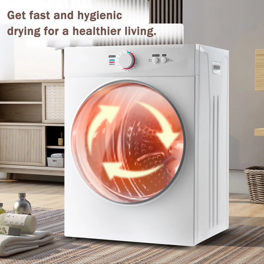 Compact Portable Laundry Dryer, 1020W, 1.41cu ft, Stainless Steel Tub, Wall Mount Kit, White O19644