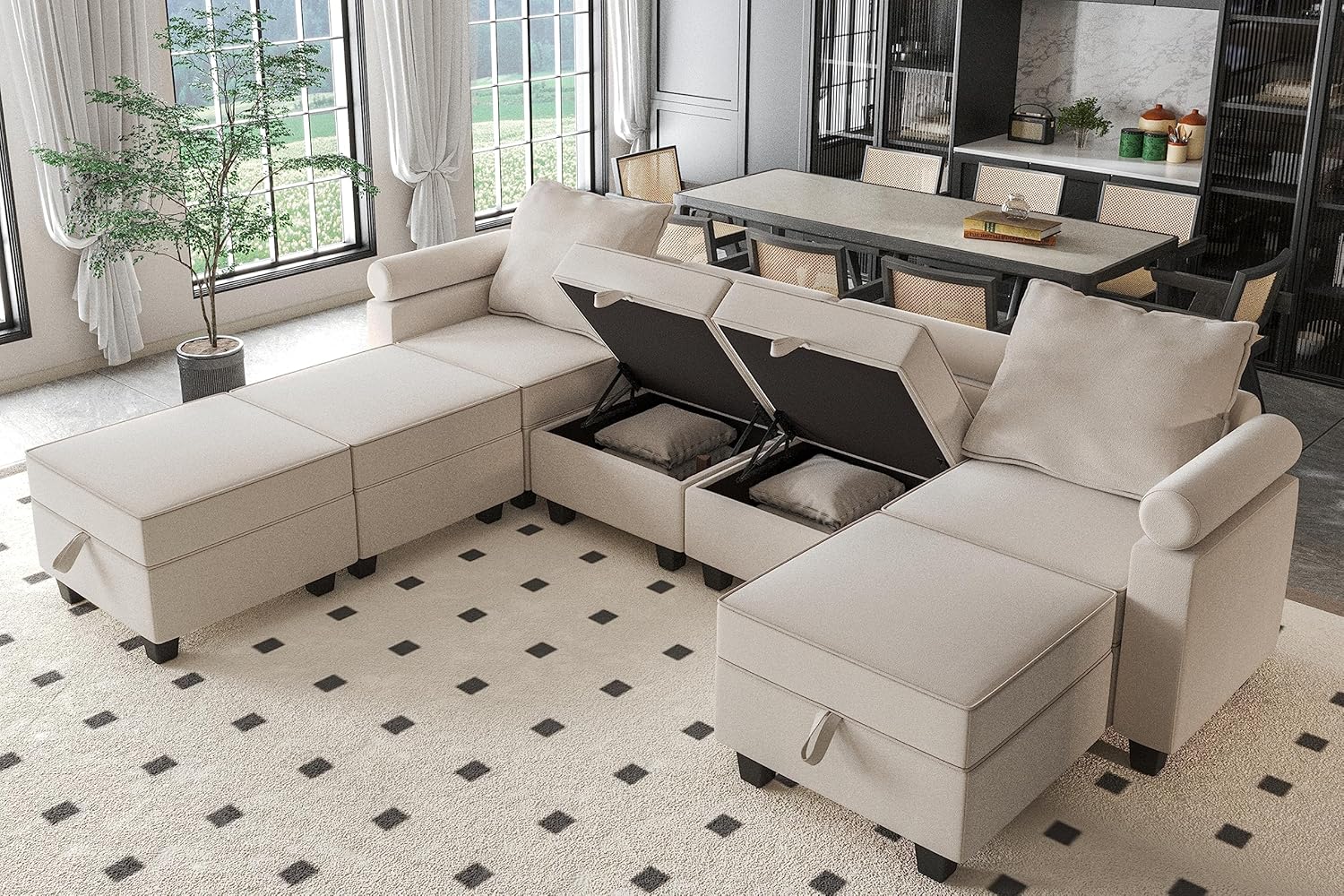 Modular Sectional Sofa, 7-Seated Convertible Couch with Storage, Beige Z865289