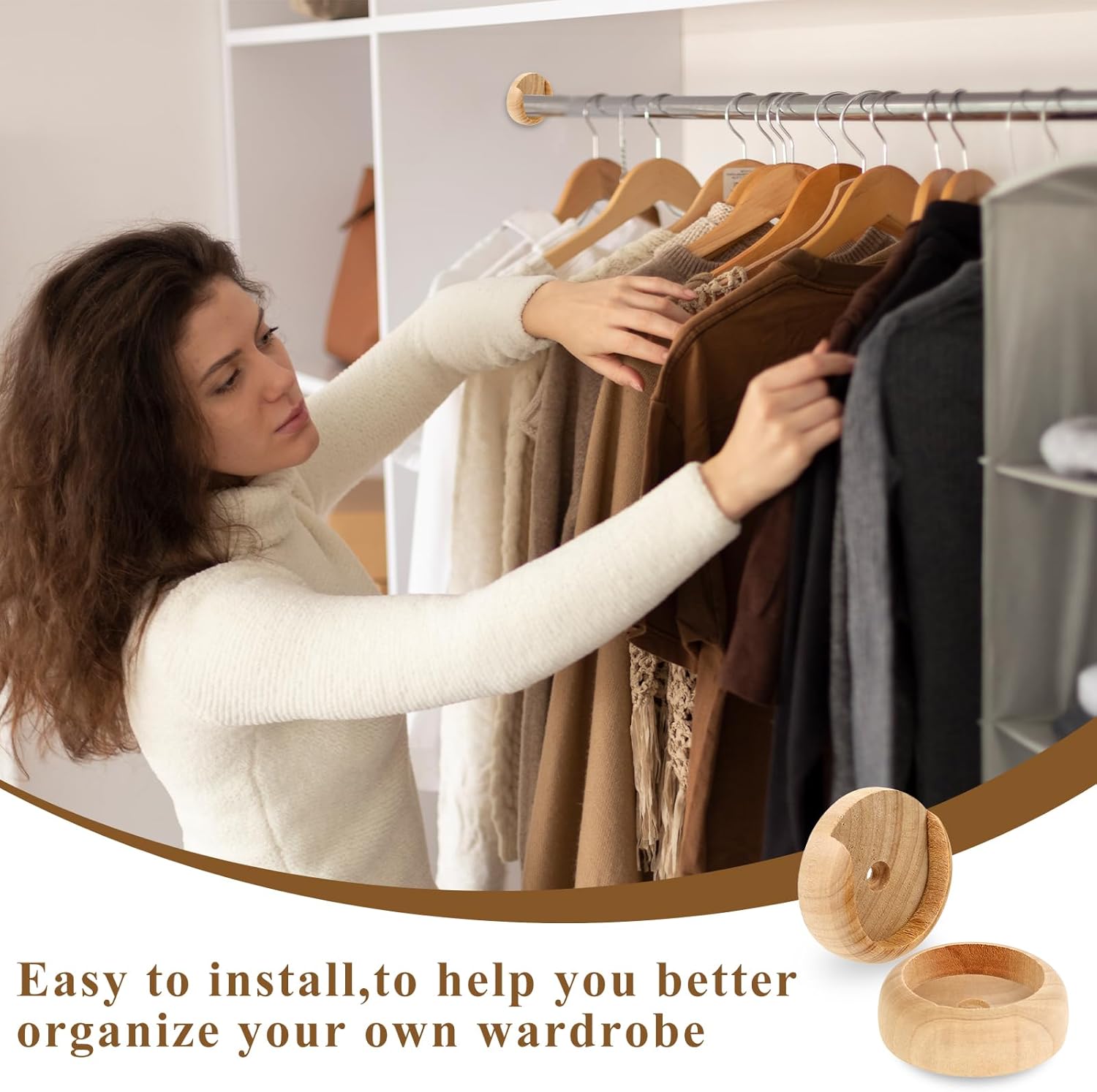 Wooden Closet Rod Holders with Screws, 4 Sets E5546